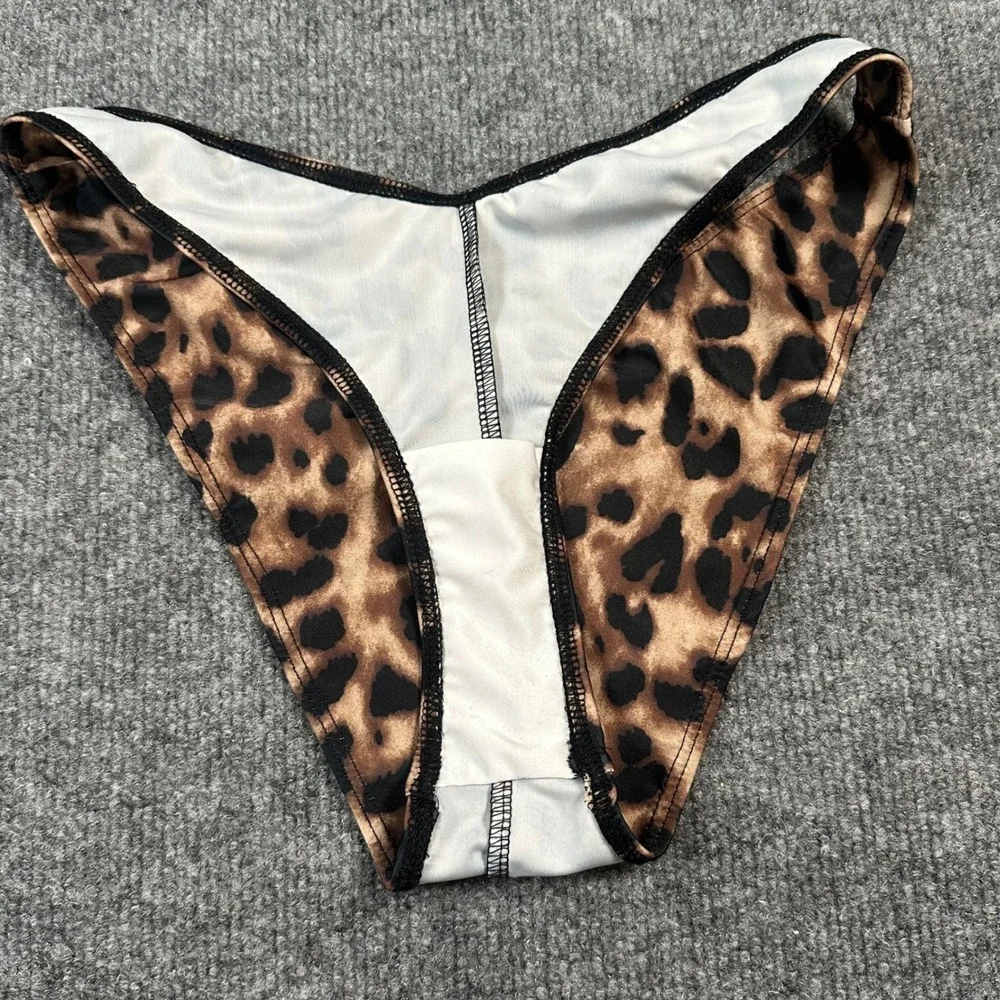 Reformation Leopard Print High Cut V Front Bikini Bottom Cheeky Brown Animal S